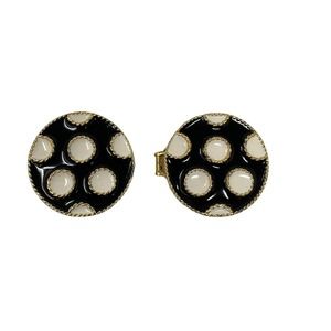 Vintage Paquette Black White Enameled Polka Dot Belt Buckle